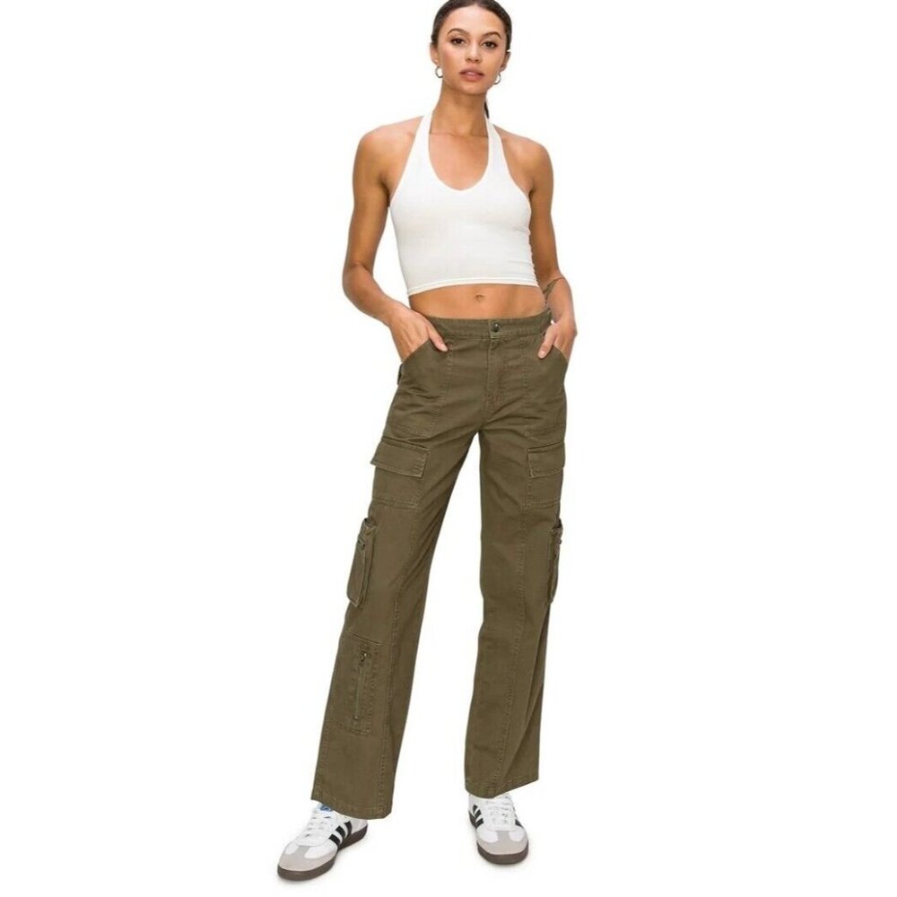 Cali 1850‎ Juniors Olive Green Cargo Zippered-Pocket Straight Leg Pants 13 NWT